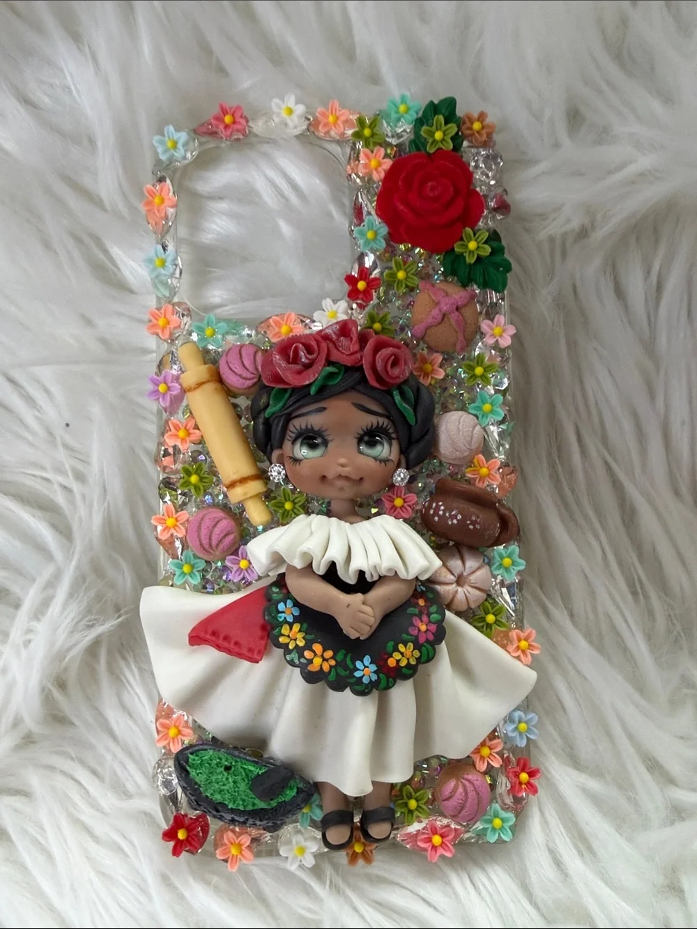 Hand Crafted Multicolor Floral Doll Phone Case - White Base